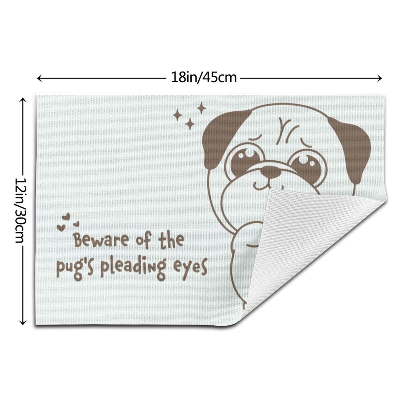 Pug Placemats, Pet Dining Decor, Pug Dog Table Mats,Set of 2