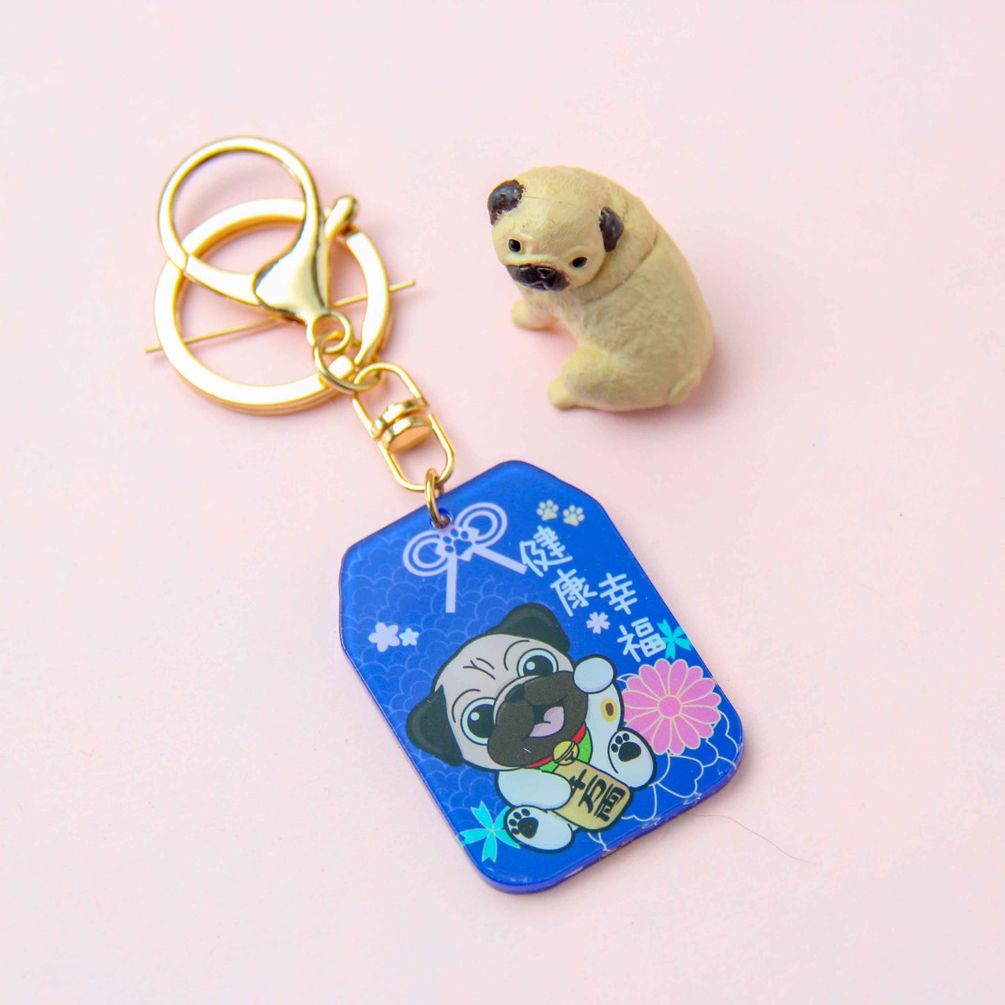 Mike the Pug Lucky Cat Keychain | Adorable Pug-Inspired Fortune Charm for Health and Happiness - Pawsome Island