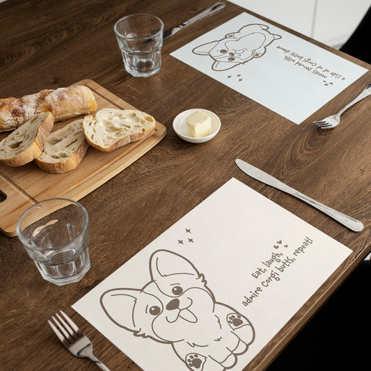 Corgi Themed Placemats, Pet Dining Decor, Corgi Dog Table Mats, Set of 2