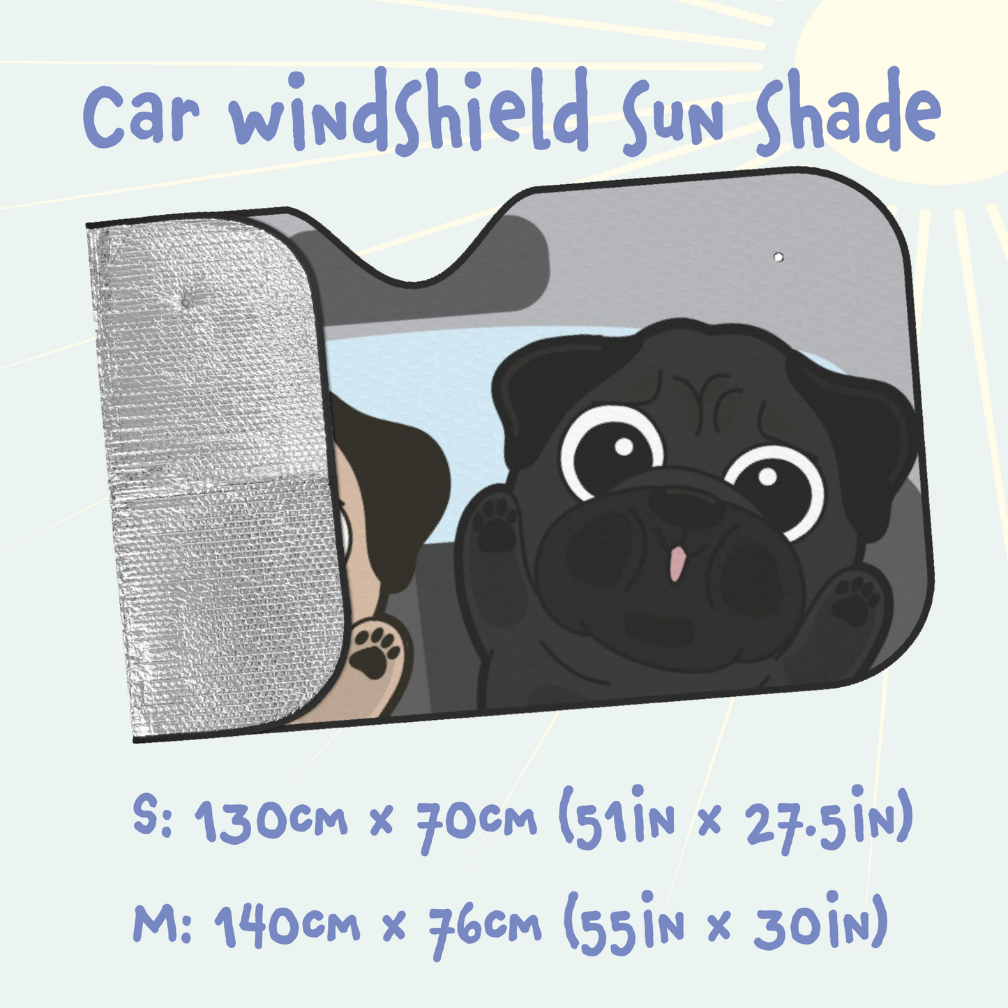 Pug Car Windshield Sun Shade, Cute Dog UV Protector, Pet Auto Sunshade - Pawsome Island