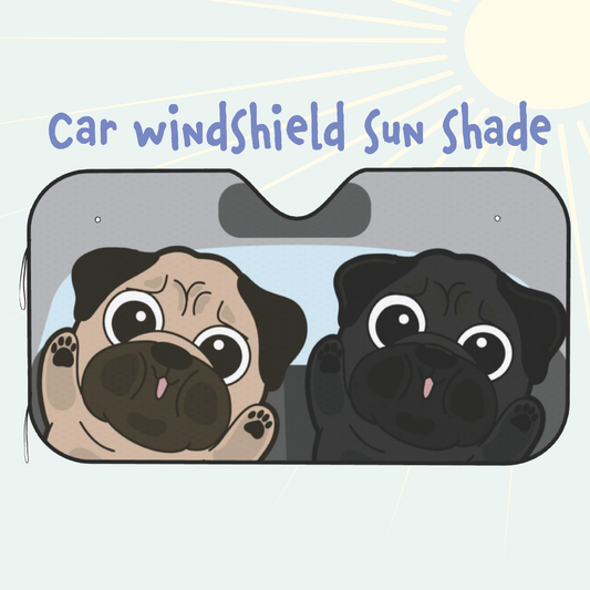 Pug Car Windshield Sun Shade, Cute Dog UV Protector, Pet Auto Sunshade - Pawsome Island